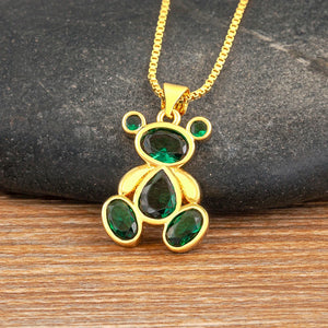 Bear 6 Colors Crystal Pendant Women Necklace Jewelry Gift