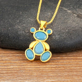 Bear 6 Colors Crystal Pendant Women Necklace Jewelry Gift