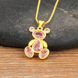 Bear 6 Colors Crystal Pendant Women Necklace Jewelry Gift