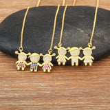 2 Girls & 1 Boy Pendant Copper Zirconia Necklace