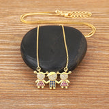 2 Girls & 1 Boy Pendant Copper Zirconia Necklace