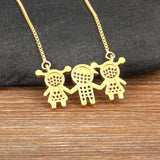 2 Girls & 1 Boy Pendant Copper Zirconia Necklace