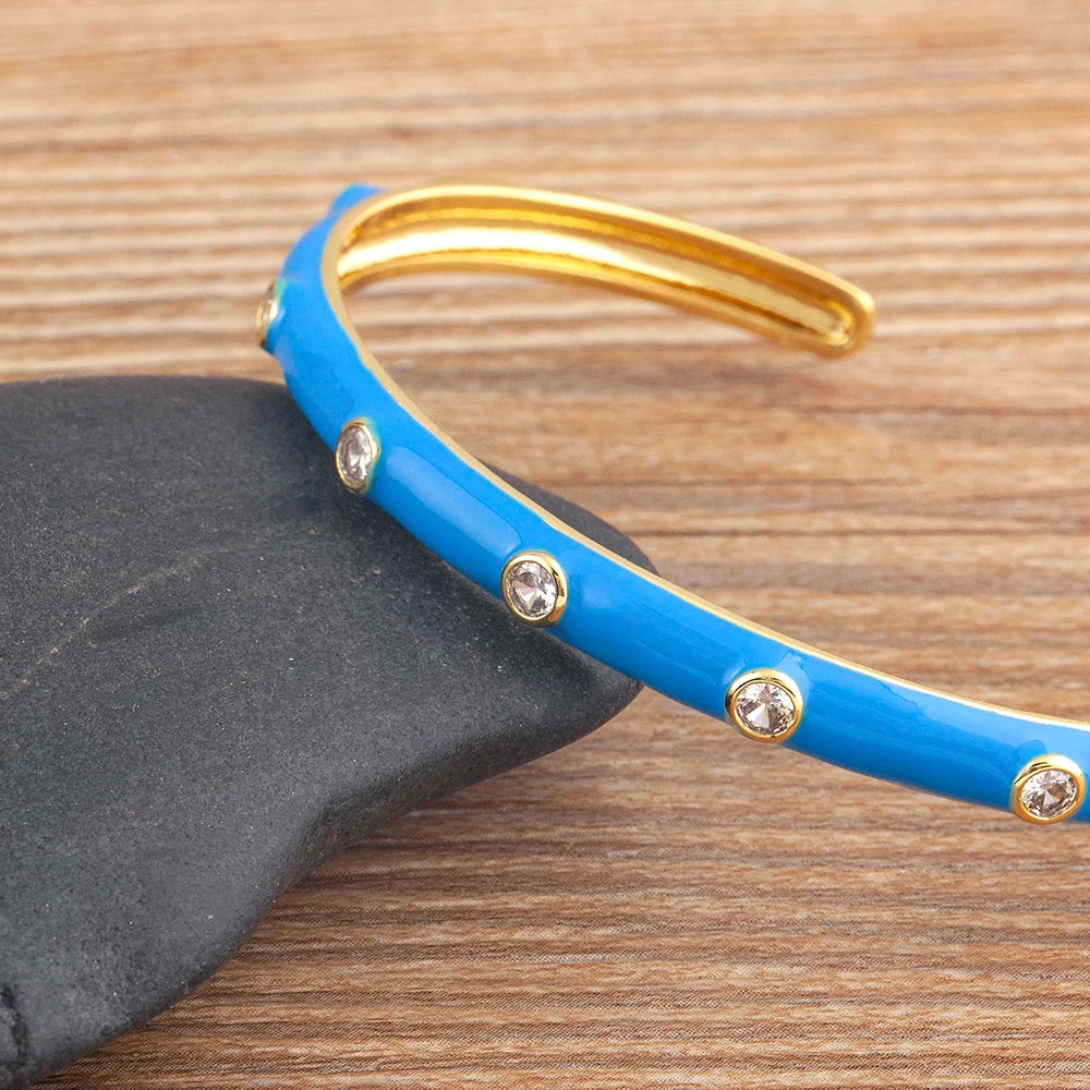 Adjustable Colorful Enamel Bangles with CZ Charm Decoration