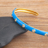 Adjustable Colorful Enamel Bangles with CZ Charm Decoration