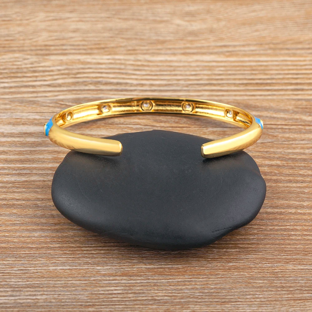 Adjustable Colorful Enamel Bangles with CZ Charm Decoration
