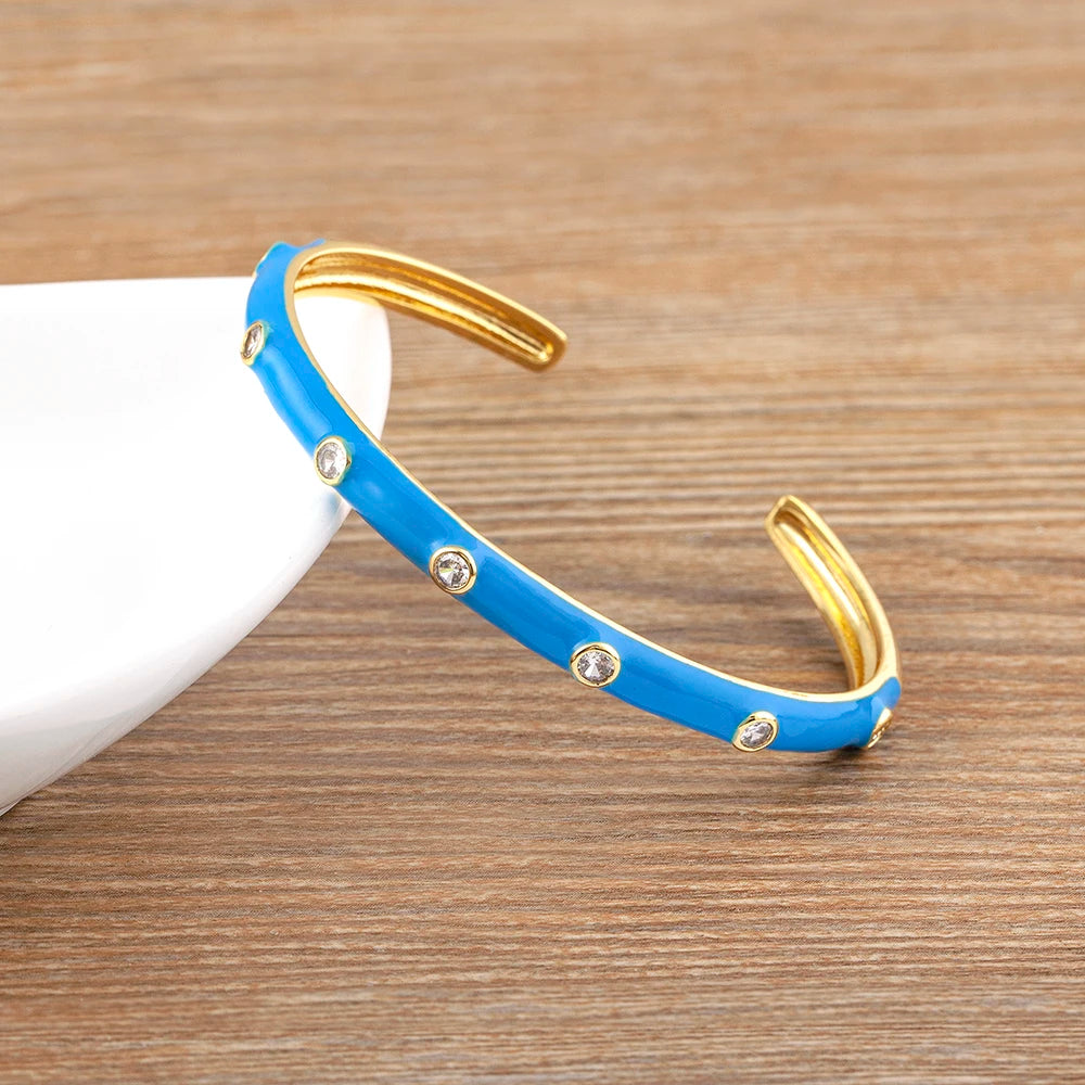 Adjustable Colorful Enamel Bangles with CZ Charm Decoration