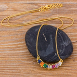 Copper Chain CZ Pendant Necklace Rainbow Crystal Jewelry Gift