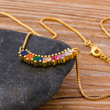 Copper Chain CZ Pendant Necklace Rainbow Crystal Jewelry Gift