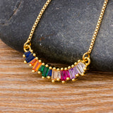 Copper Chain CZ Pendant Necklace Rainbow Crystal Jewelry Gift