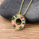 Copper Chain CZ Pendant Necklace Rainbow Crystal Jewelry Gift
