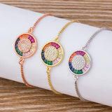 Rainbow Zircon Adjustable Chain Bracelet Bangle CZ Rose Silver