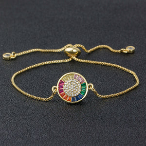 Rainbow Zircon Adjustable Chain Bracelet Bangle CZ Rose Silver