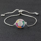 Rainbow Zircon Adjustable Chain Bracelet Bangle CZ Rose Silver