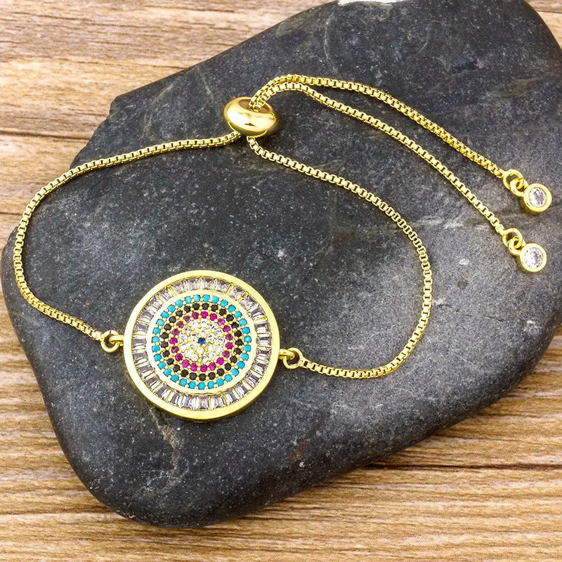 Rainbow Zircon Adjustable Chain Bracelet Bangle CZ Rose Silver