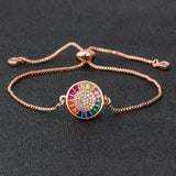 Rainbow Zircon Adjustable Chain Bracelet Bangle CZ Rose Silver