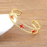 Copper CZ Women's Bracelet Cross Crystal Cuff