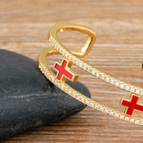 Copper CZ Women's Bracelet Cross Crystal Cuff