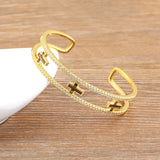 Copper CZ Women's Bracelet Cross Crystal Cuff