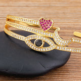 Zircon Evil Eye Bangle Bracelet Copper Plated Layered Open Bangles Jewelry