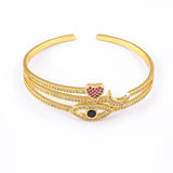 Zircon Evil Eye Bangle Bracelet Copper Plated Layered Open Bangles Jewelry