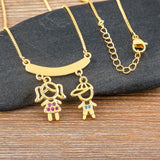 Girl & Boy Rhinestone Pendant Copper Zircon Necklace