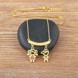 Girl & Boy Rhinestone Pendant Copper Zircon Necklace