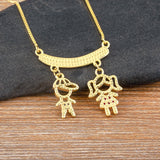 Girl & Boy Rhinestone Pendant Copper Zircon Necklace