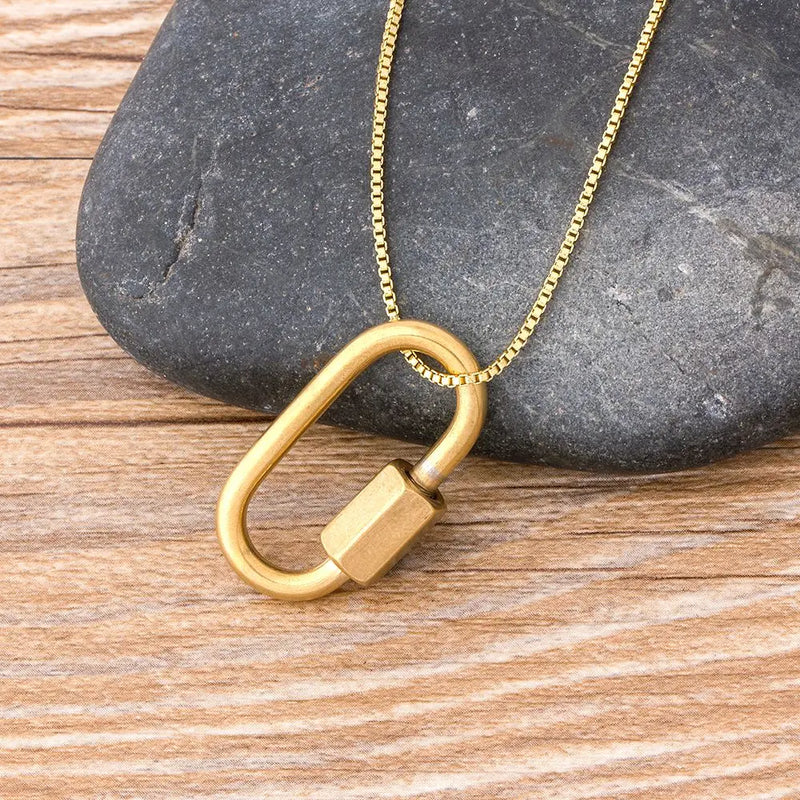 Lock Hook Spiral Clasps Necklace 3 Colors Carabiner Necklaces