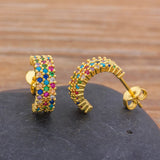 Colorful Micro Pave CZ Charm Crystal Stud Earrings