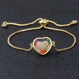 Lovely Heart Rainbow Bracelet Bangle Adjustable Cubic Zircon Chain