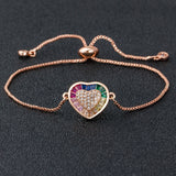 Lovely Heart Rainbow Bracelet Bangle Adjustable Cubic Zircon Chain