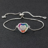 Lovely Heart Rainbow Bracelet Bangle Adjustable Cubic Zircon Chain