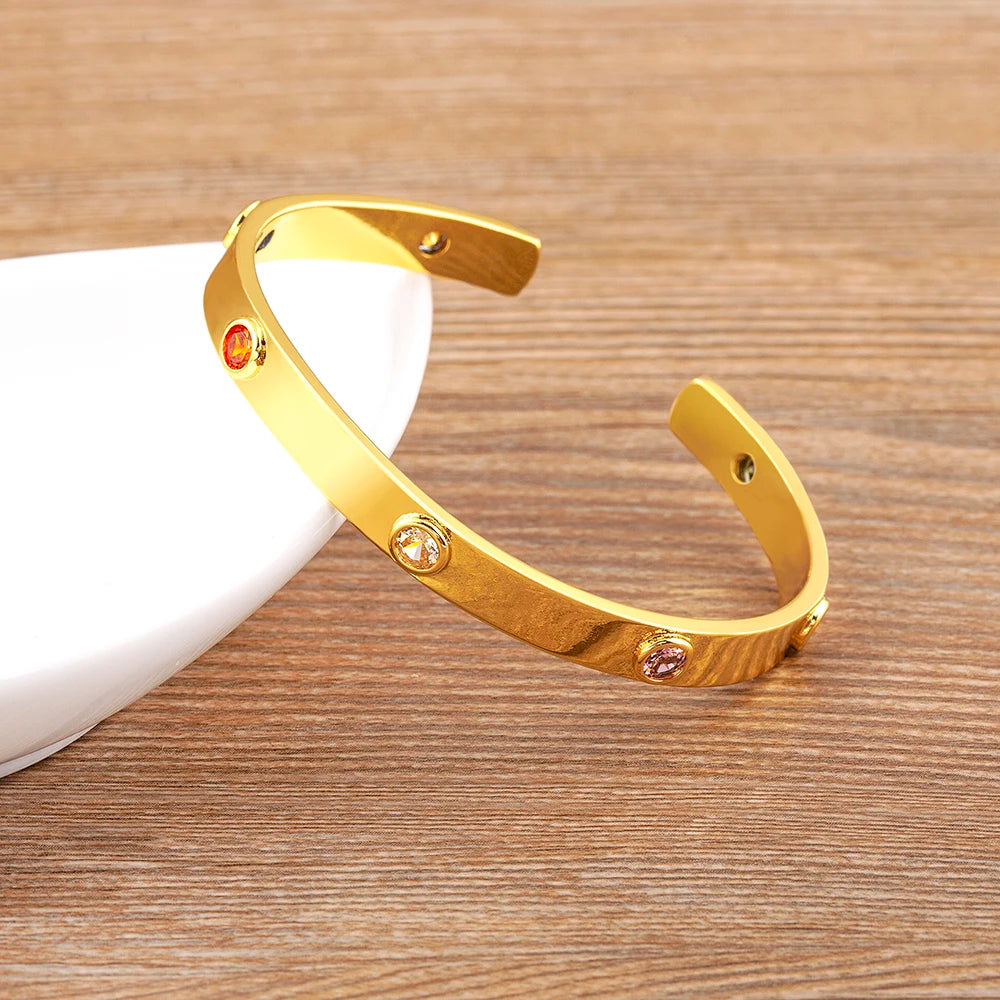 Crystal Charm Bangle Bracelet for Women - Open Jewelry