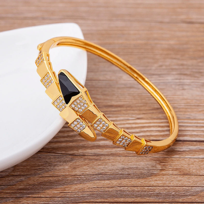 Copper Zircon Snake Bracelet for Women Cuff Bangles Party Wedding Jewelry Gift