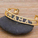 Mama Letter Love Cuff Bracelet Plated Rhinestone Charm Copper
