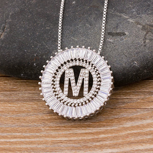 Micro Pave CZ Initial Letter Pendant Name Necklace Charm