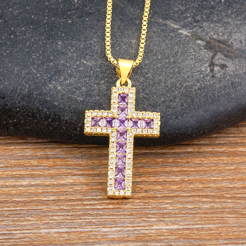 Crystal Pendant Necklace Copper Choker 6 Colors Religion Jewelry Gift