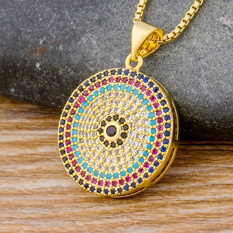 Round Chain Copper CZ Zircon Pendant Necklace Female Charm