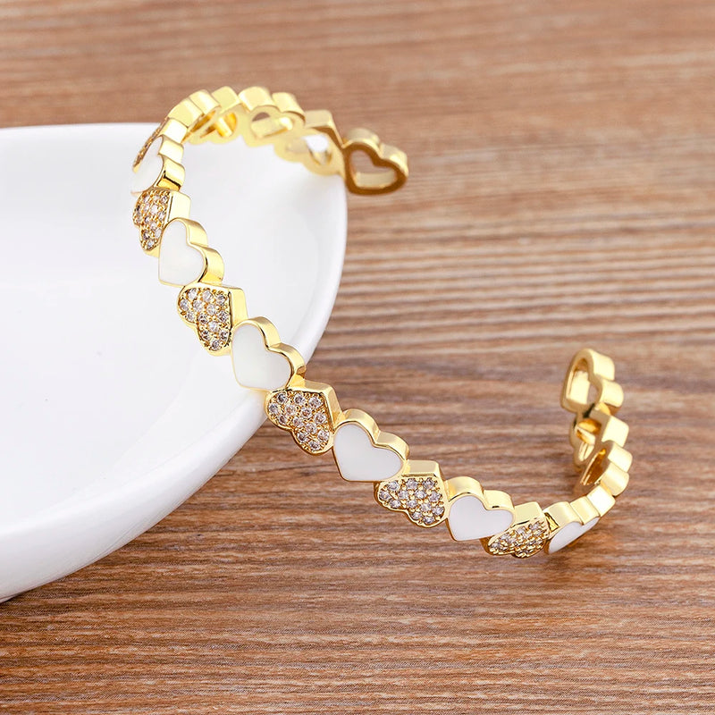 Rainbow Zirconia Heart Bracelet Adjustable Enamel Romantic Jewelry Gift