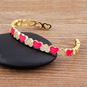 Rainbow Zirconia Heart Bracelet Adjustable Enamel Romantic Jewelry Gift
