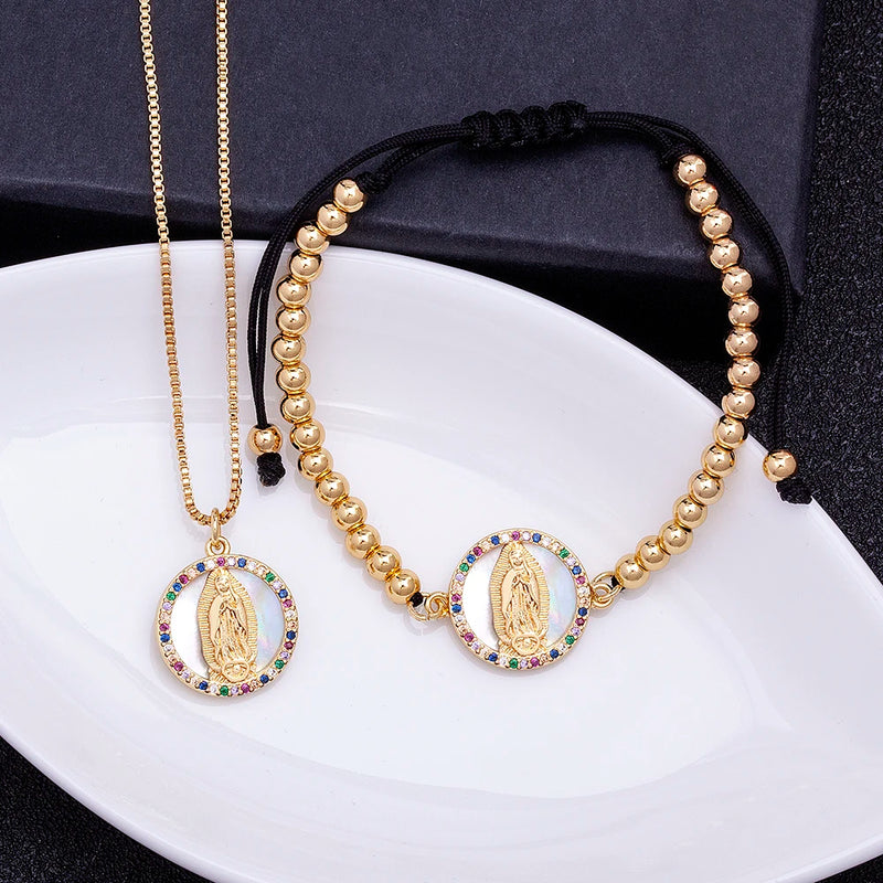 CZ Copper Necklace+Bracelet Set Unisex Pendant Charm Couple Jewelry