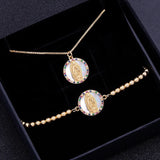 CZ Copper Necklace+Bracelet Set Unisex Pendant Charm Couple Jewelry