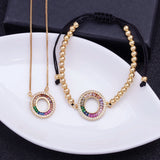 Colorful Crystal Necklace+Bracelet For Woman Men Pendant Charm Fine Jewelry