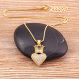 Copper Zircon Heart Crown Pendant Necklace for Women
