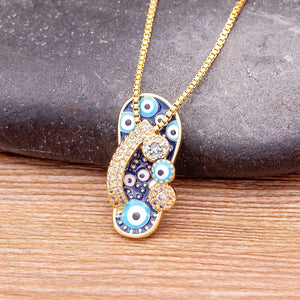 Enamel Slipper Pendant Evil Eye Necklace CZ Chain Plated Party Jewelry Gift