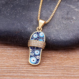 Enamel Slipper Pendant Evil Eye Necklace CZ Chain Plated Party Jewelry Gift
