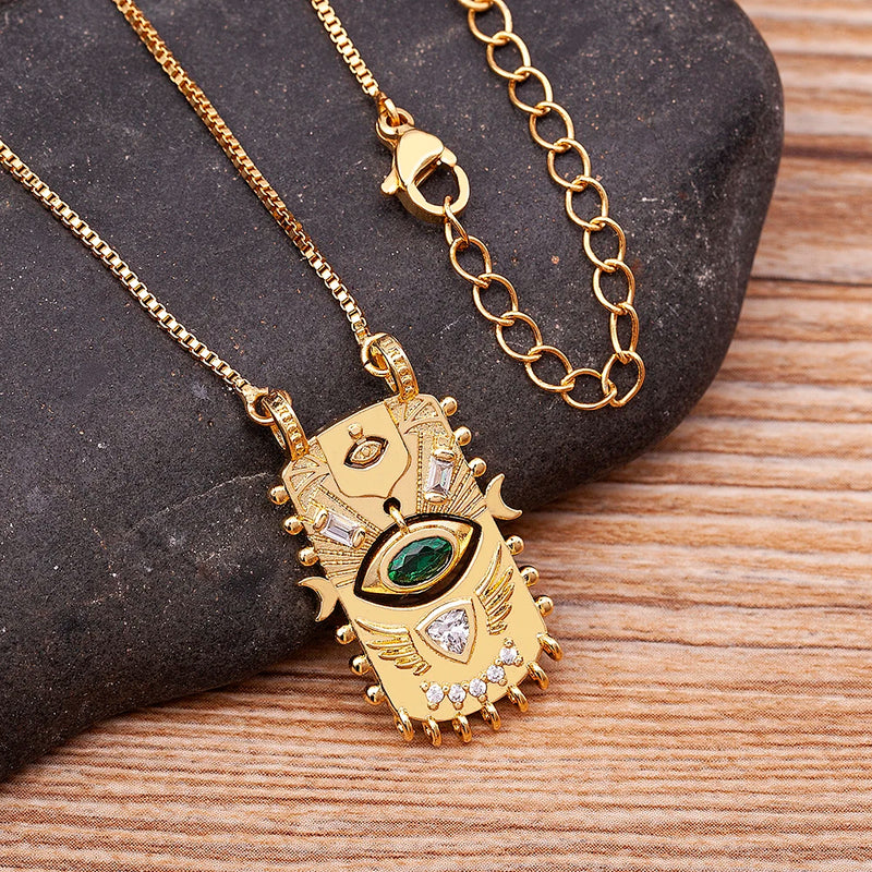 Geometric Evil Eye Pendant Necklace Zircon Jewelry Personalized Gift