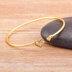 Heart Shape Crystal Rhinestone Cuff Bracelet Women Copper Jewelry