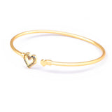 Heart Shape Crystal Rhinestone Cuff Bracelet Women Copper Jewelry