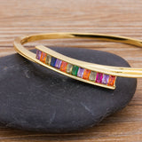 Colorful CZ Opening Bracelet Copper Cuff For Women
